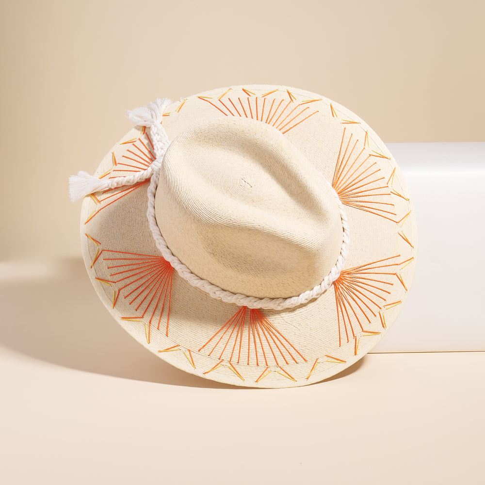 Hand-Stitched Fine Palm Hat - Coral