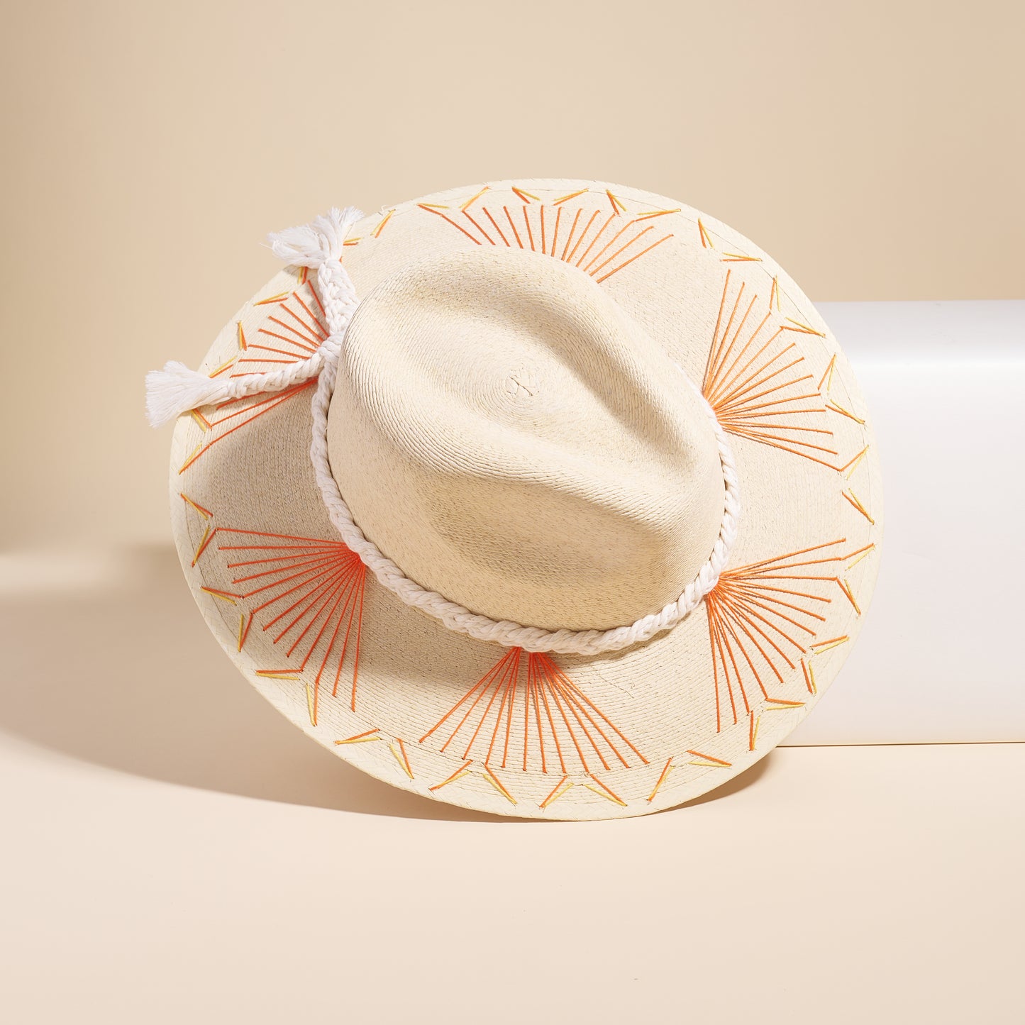 Hand-Stitched Fine Palm Hat - Coral