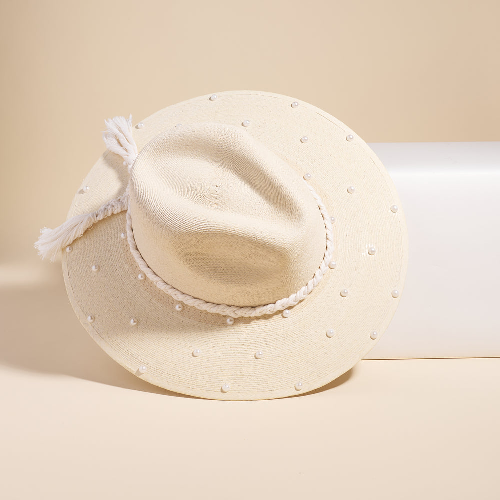 Fine Palm Hat with Pearls