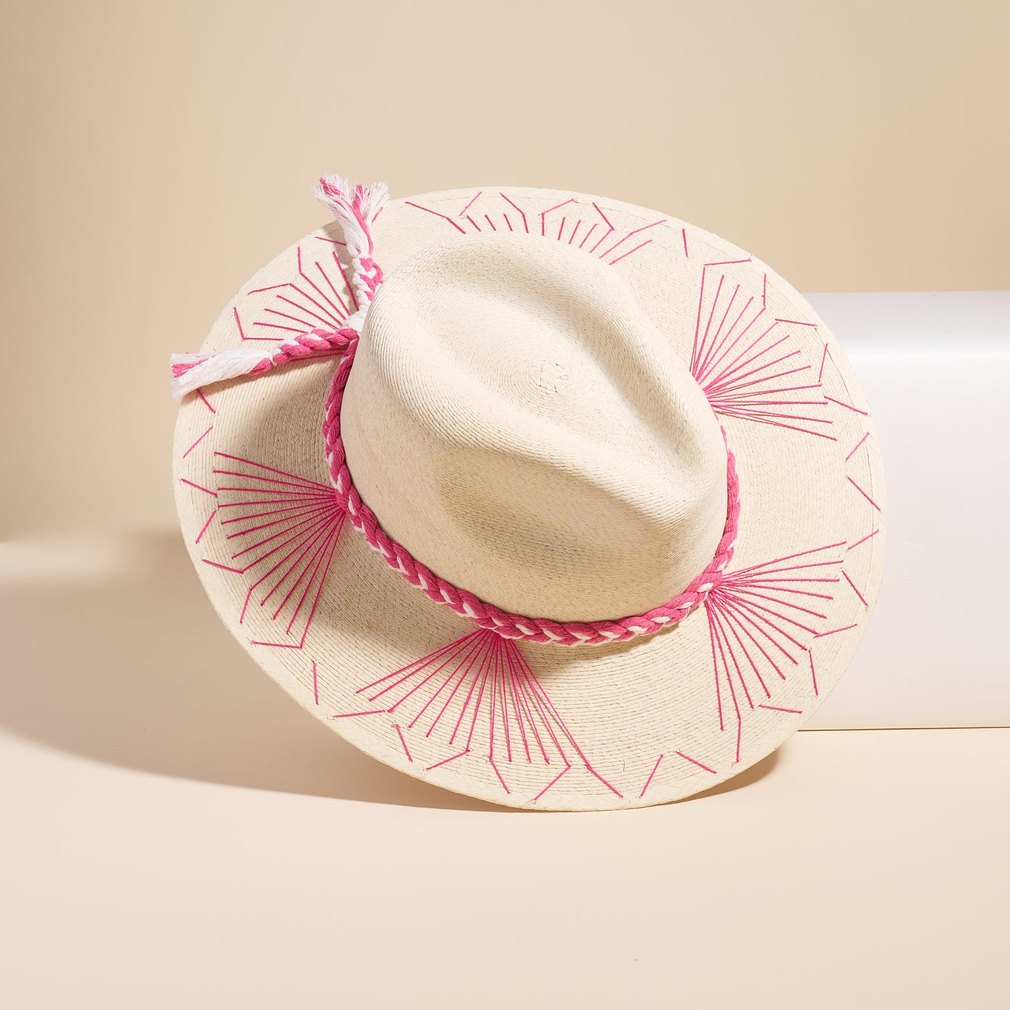 Hand-Stitched Fine Palm Hat - Pink